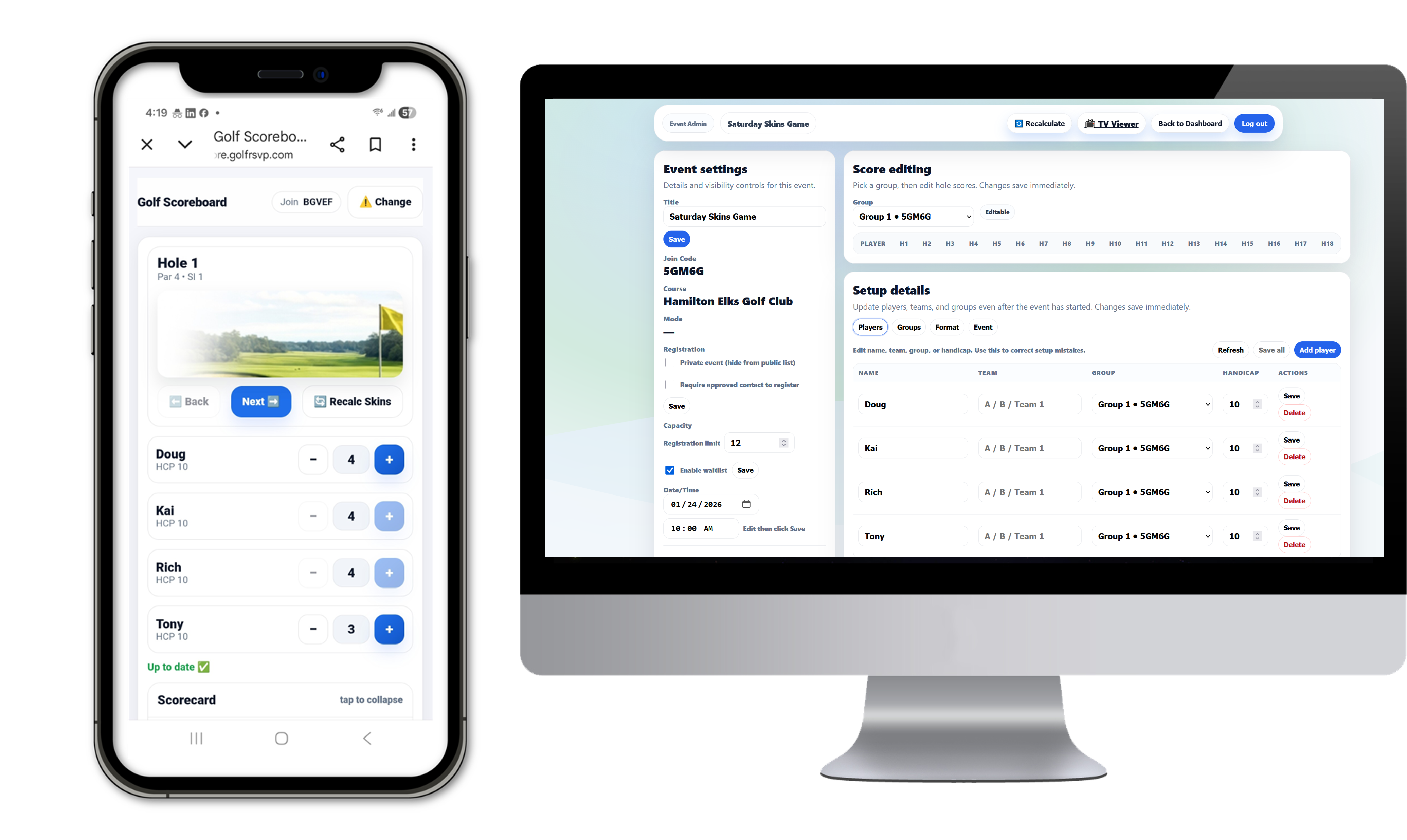 Golf Score RSVP app preview